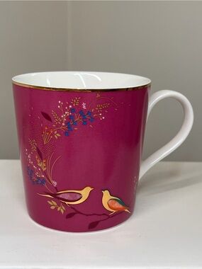 Portmeirion Fuchsia Pink Bird Porcelain Mug with Gold Trim